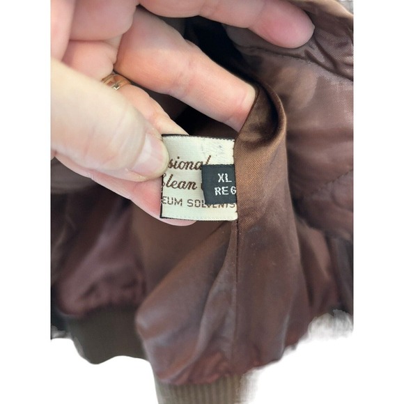 Vintage London Fog Brown Leather Bomber Aviator ZIPPER QUILTED LIN Jacket XL - Picture 5 of 12